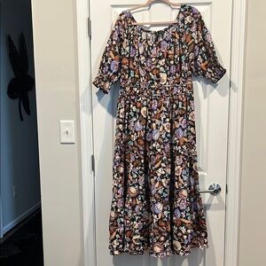 Ann Taylor Cream and Brown Bishop Sleeve Sundress Size 12